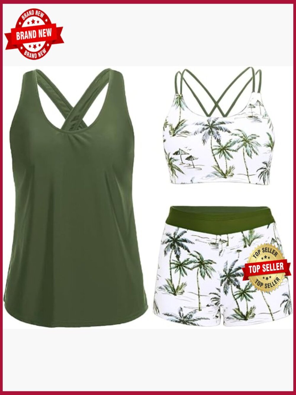 Tummy Control Tankini Swimsuits for Women 3 Piece Tank Top and Boy Shorts